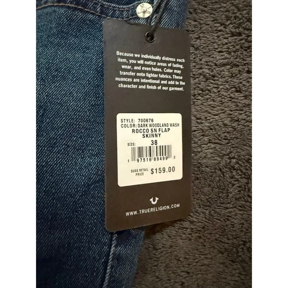 True Religion Mens Rocco Skinny Jeans Medium Wash Blue‎ Denim 38x32 Inseam NWT